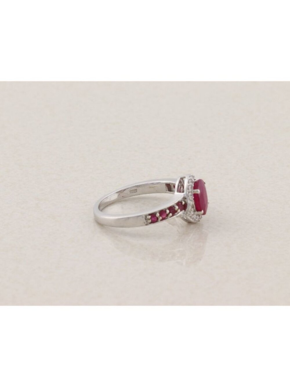 Sterling Silver Ruby and White Zircon Ring Size 9 - Picture 6 of 7